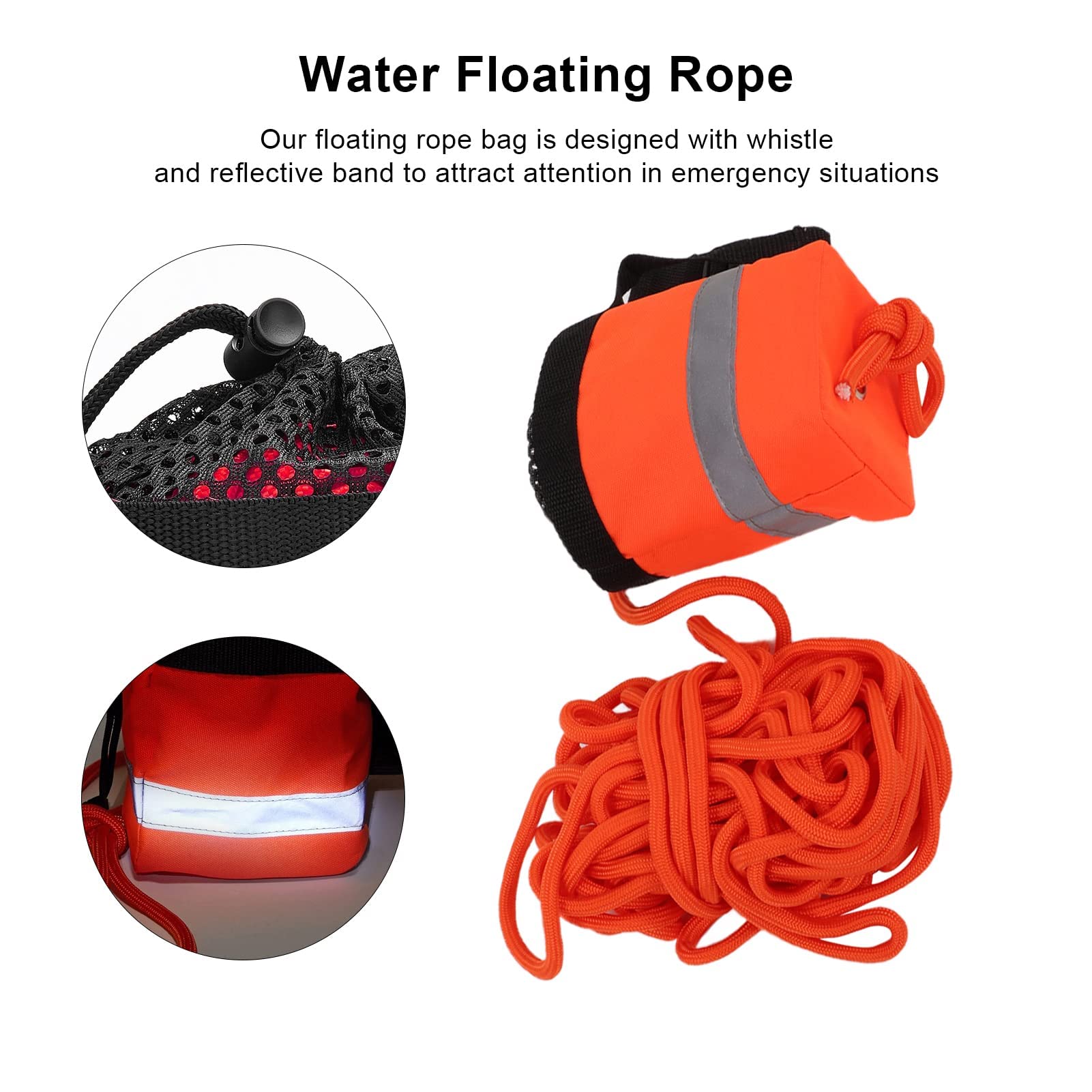 Alomejor Wasser-Schwimmseil-Wurftasche für Wassersport mit Reflektierendem Wurfseil, Schwimmender Wurfleine