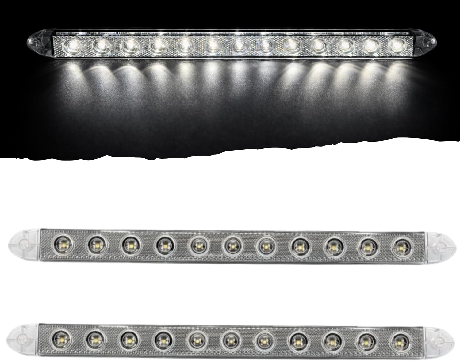 16" Slim-Line Indicator Bar, White LED Clear Reflex Lens, 11 LED, Back-Up/Reverse, Super Bright, Surface Mount, 12V, IP65 Waterproof, DOT FMVSS 108/SAE, for Truck, Utility Trailer, RV, Campers