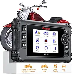 iCarsoft Ferramenta de diagnóstico de motocicleta MT V6 para Harley, todos os sistemas de scanner OBD2 de motocicleta com 57 testes de atuação, 43 funções especiais, reinicializações de marcha lenta