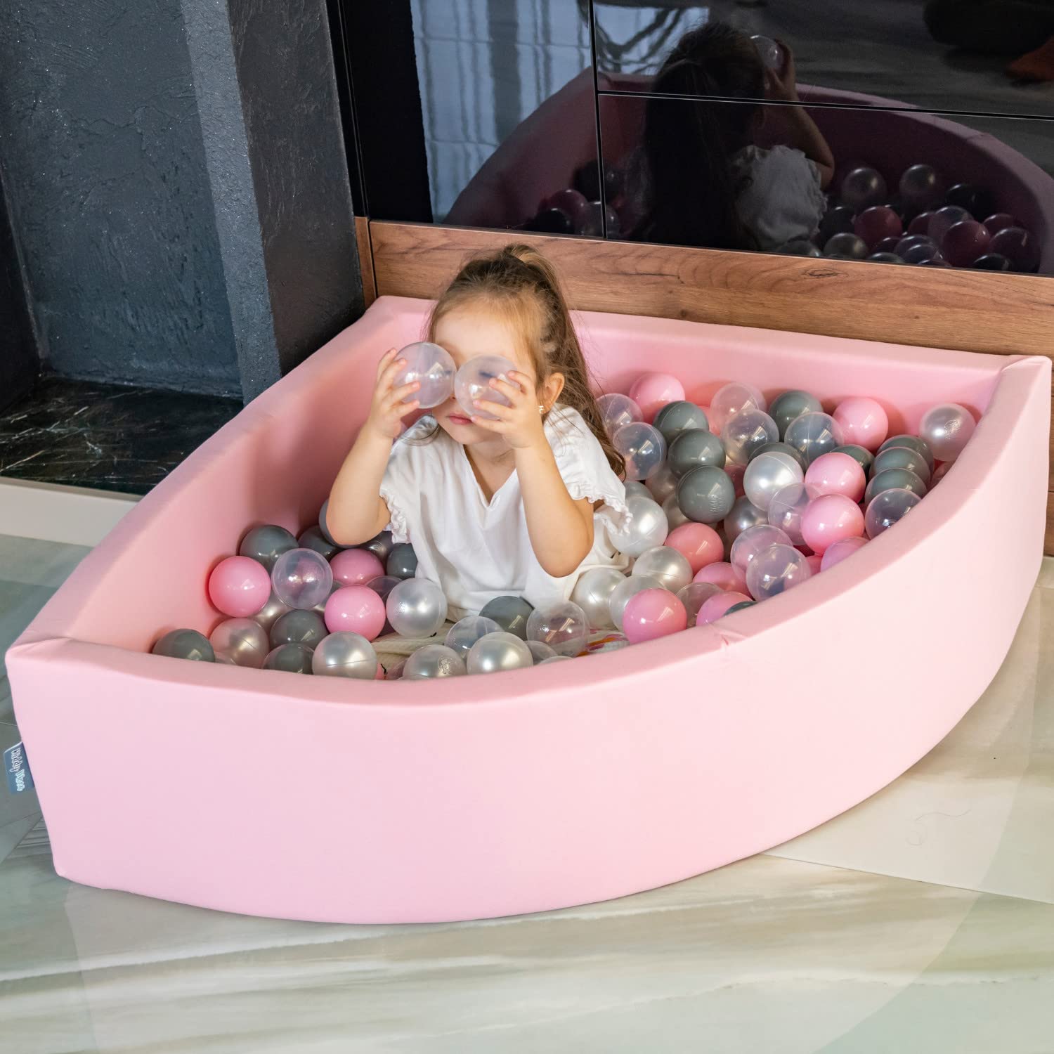 KiddyMoon 90X30cm/200 Bolas ∅ 7Cm Piscina De Bolas para Ninos Hecha En La UE, Rosa:Perla/Gris/Transparente/Rosa Clr