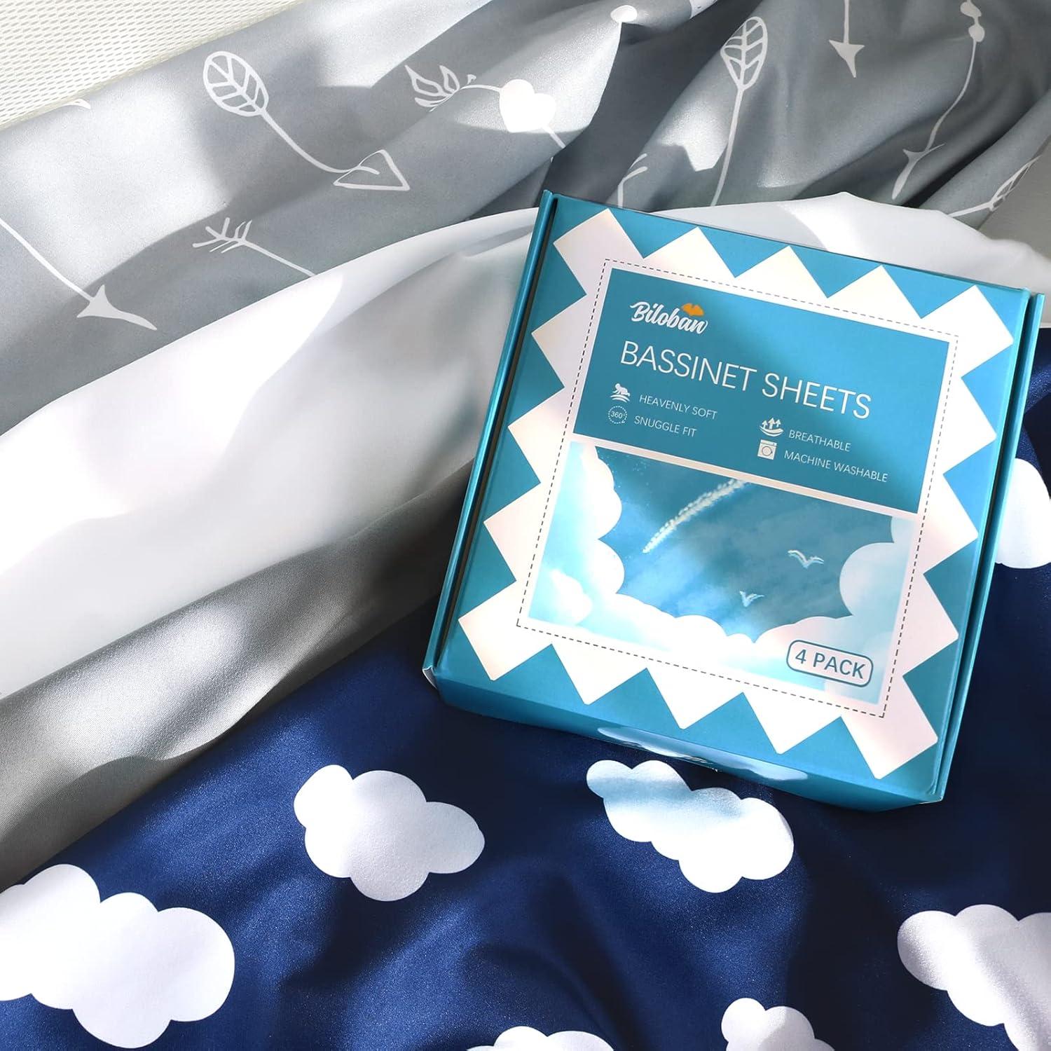 Baby Bassinet Sheets 4 Pack Compatible with ANGELBLISS, wayfong, Uuoeebb 4 in 1 Bedside and Papablic Baby Bassinet, Ultra Soft & Skin-Friendly, Washer & Dryer, 20" x 33" - Image 2