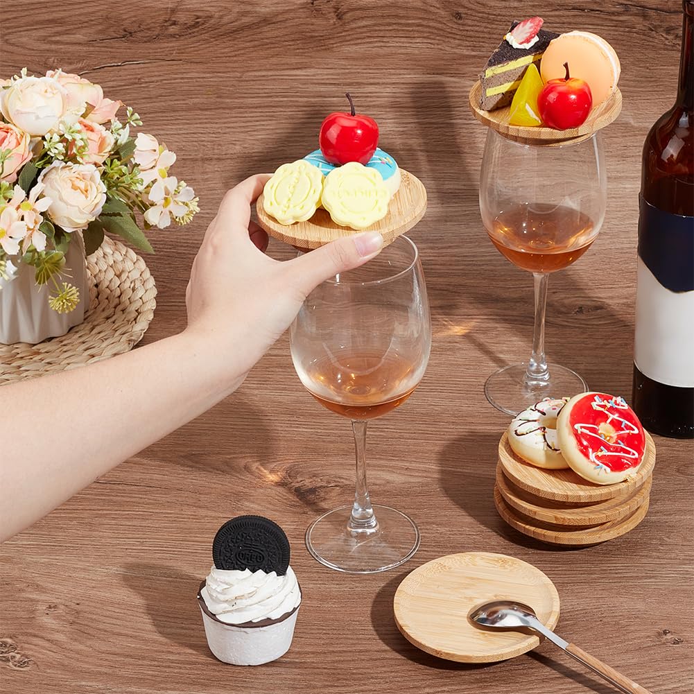 NBEADS 8 Stück Weinglas Charcuterie Topper, 11cm Bamboo Weinglas Topper Deckel für Wein Gläser Weinglas Topper Vorspeisen-Teller für Familienfeiern Bars Restaurant