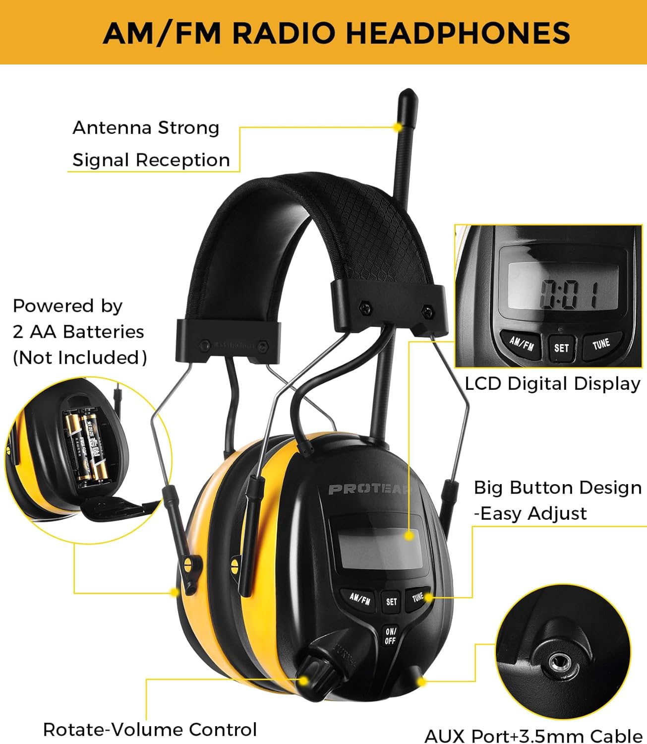 Digital AM FM Radio Hearing Protection Earmuff for Adult, 30dB SNR for Mowing, Construction, Chainsaw, Snowblowing