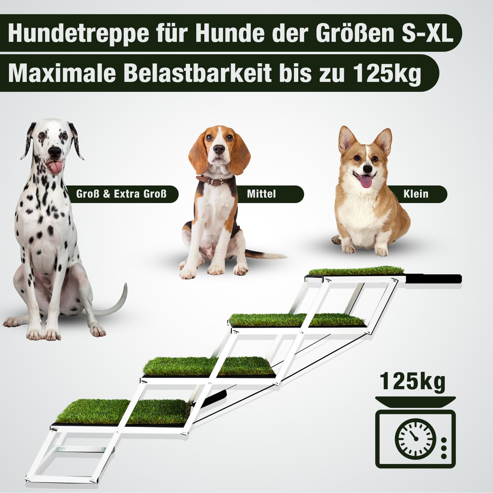 Extra Breit Hunderampe Auto Klappbar,Hundetreppe für Große Hunde mit rutschfeste Kunstrasen-Oberfläche, Leichtgewicht Aluminium Hundeleiter, Faltbar Hundetreppe für Auto, Lastwagen Und SUV