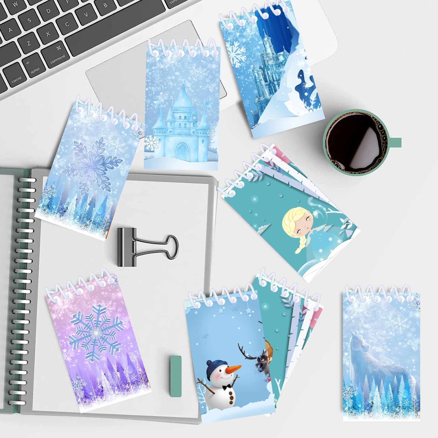 24 pezzi Frozen Themed Party favoriti, 12 penne UV e 12 mini quaderni cartoon Frozen per i bambini, regali per gli ospiti, calendario dell'Avvento