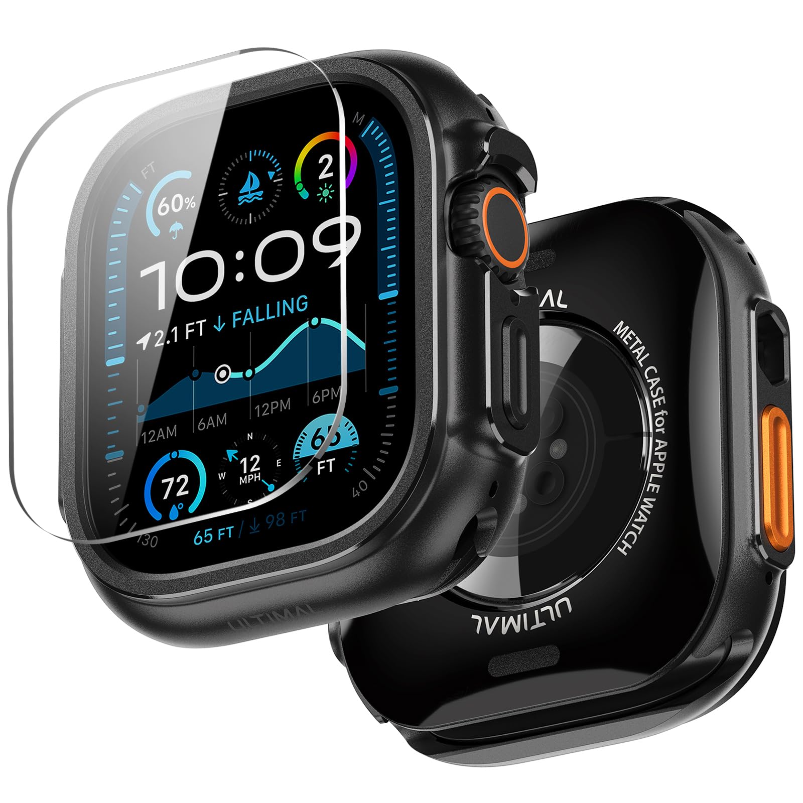 ULTIMAL Coque de montre compatible avec Apple Watch Ultra 3/Ultra 2/Ultra, coque de protection antichoc de qualité militaire améliorée, compatible avec iWatch 49 mm (noir, 49 mm)
