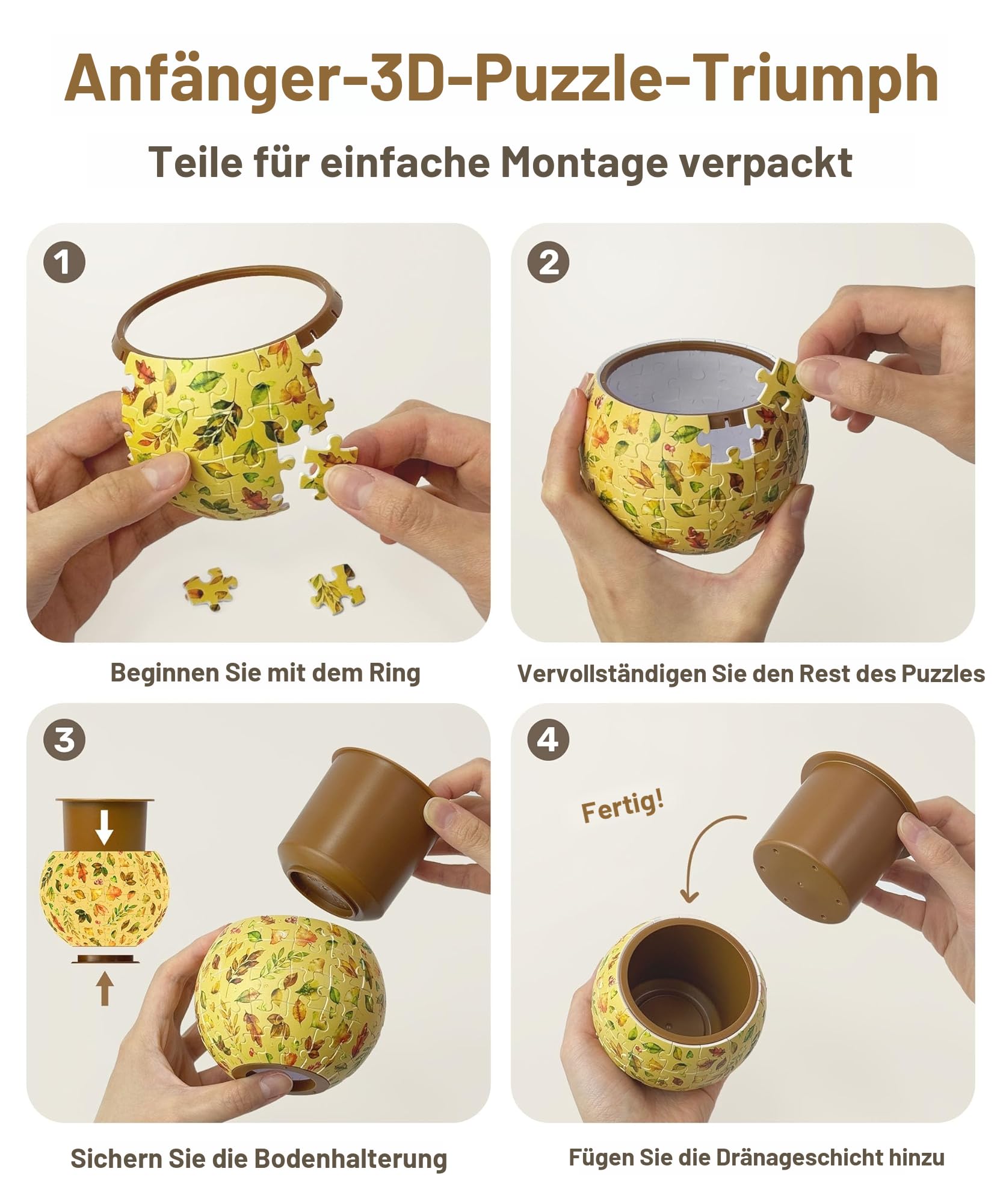 PieceRelax 3D Puzzle Blumentopf – Oriental Floral Ornament | 80 Kunststoffteile | DIY-Pflanztopf zum Selbstbauen | Entspannendes Geschenk für Pflanzenliebhaber [K1101]