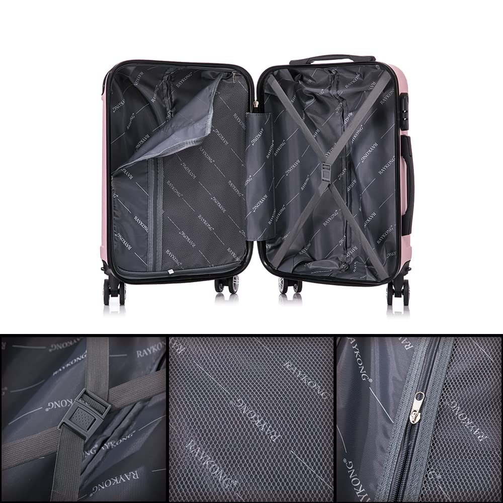 RAYKONG Maleta Cabina ABS 55x40x20cm (40L) - Trolley pequeña Equipaje de Mano - 4 Ruedas Dobles Giratorias 360ª - RosaClaro