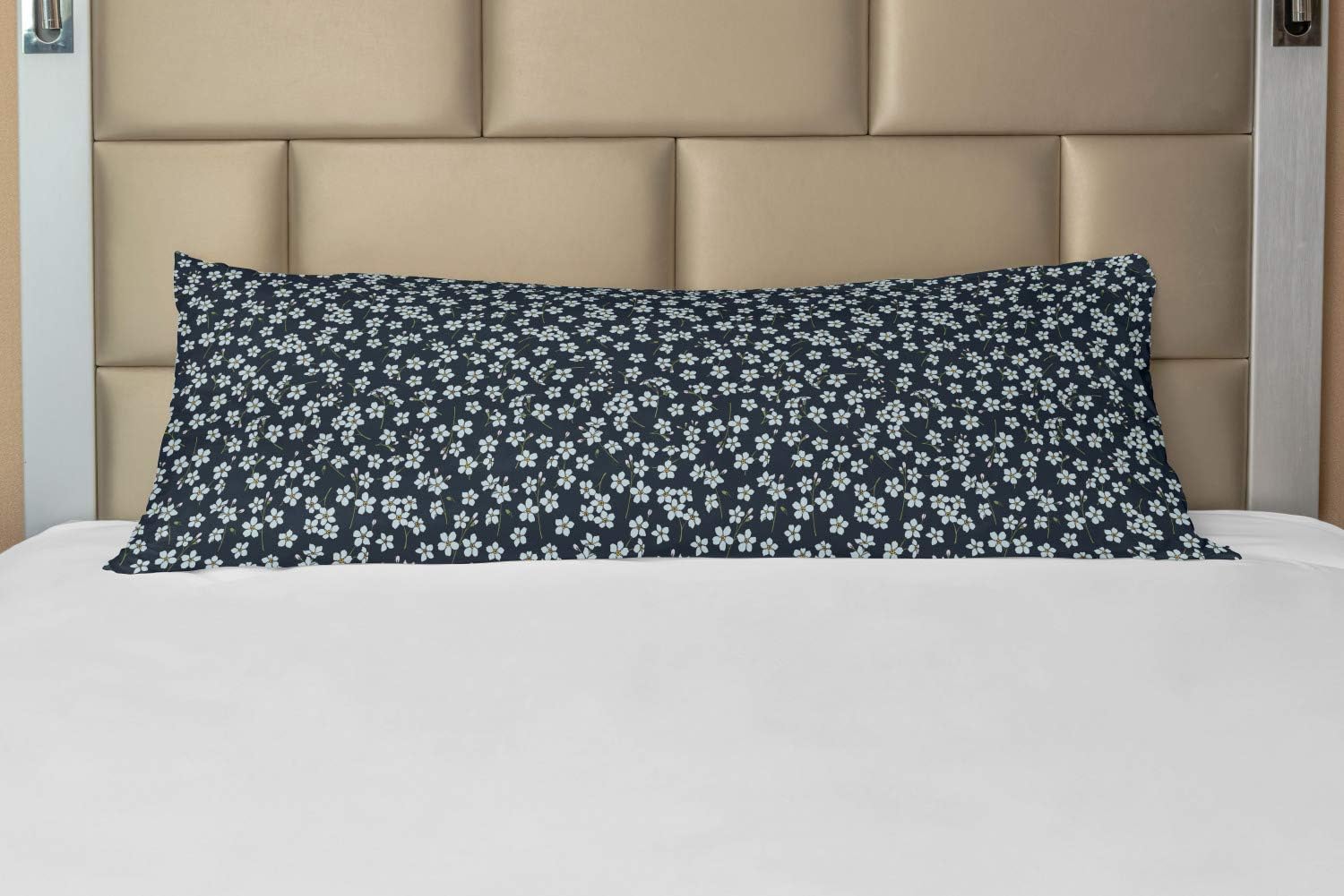 Ambesonne Daisy Body Pillow Case Cover with Zipper, Forget-Me-Not Flowers Chamomile Blooms Gardening Love Pattern, Decorative Accent Long Pillowcase, 21" x 54", Blue Petrol