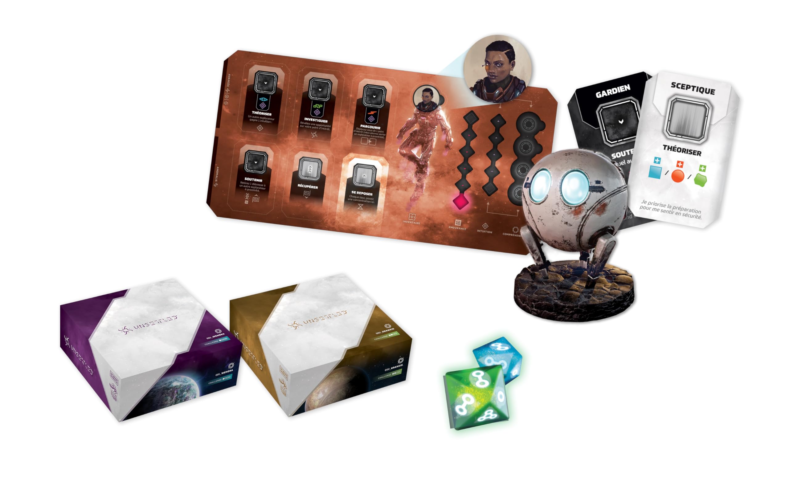 LUCKY DUCK GAMES| UNSETTLED | Jeu de Société Coopératif de Survie et d’Exploration Spatiale| 2 à 4 Joueurs | Univers de Science-Fiction |Set de Base avec 2 Planètes Exclusives | Version Française