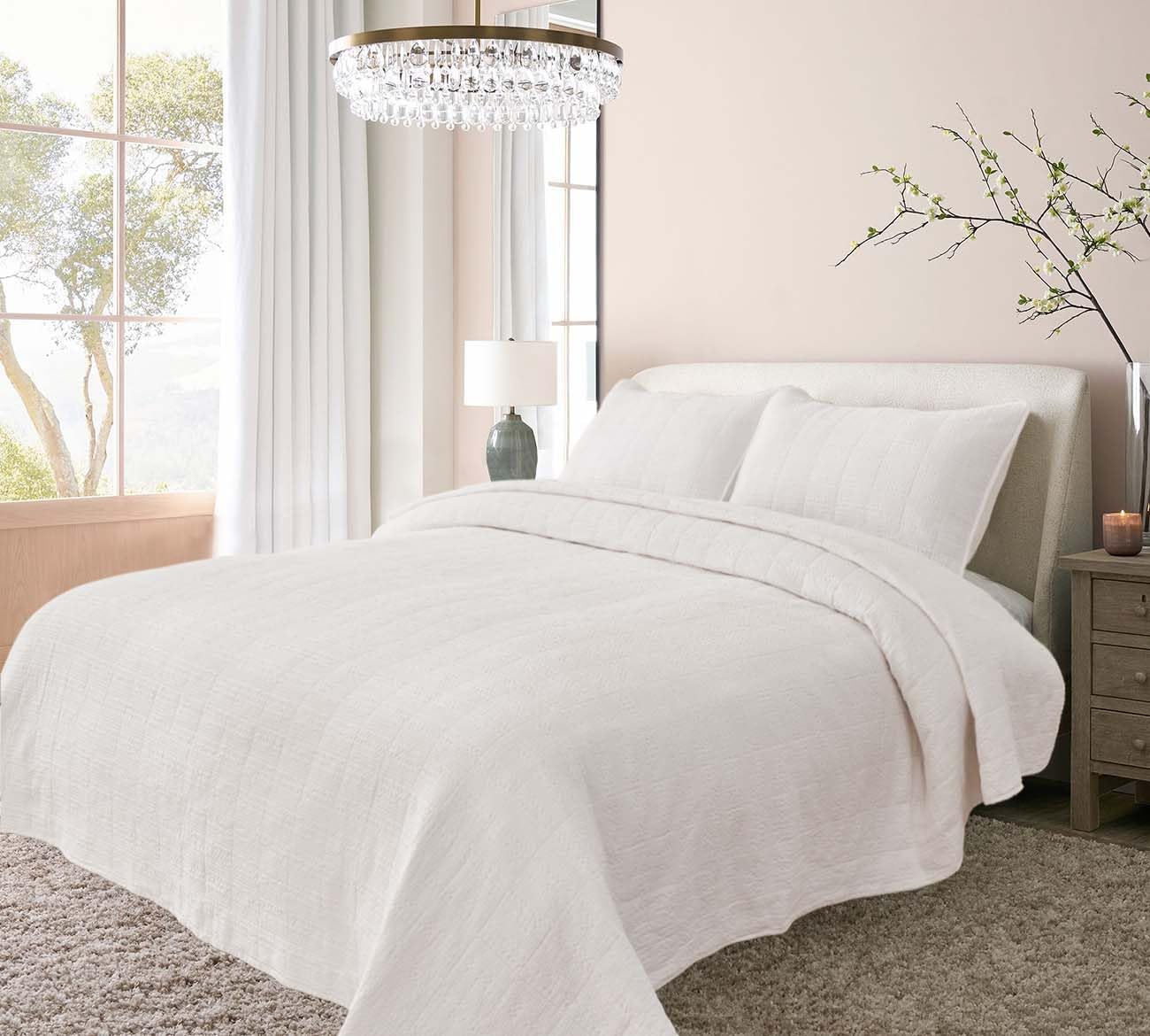 3 Pieces Cotton Quilt Set Queen Size Bedding Sets 90x92 with Pillow Shams Ultra Soft Lightweight Bedspread Waffle Weave Quilted Bed Coverlets for All Season, White - Image 7