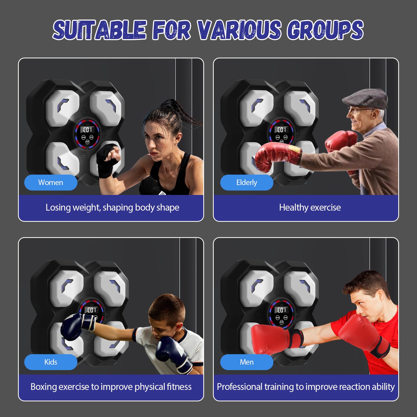 Machine De Boxe Musicale Enfant - LED Lumineuse - 9 Vitesses - Bluetooth - Murale