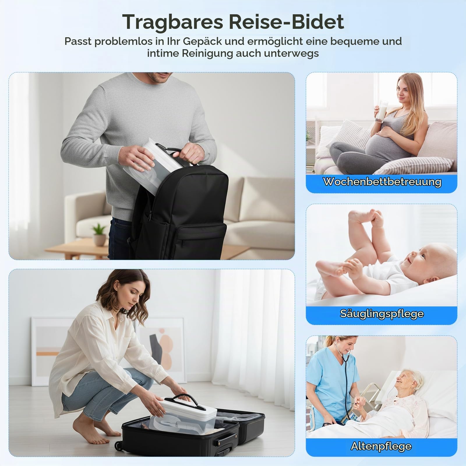 Elektrisches Reise Bidet 2.3L, Electric Bidet Mobiles Portable Bidet mit 1.2M Schlauch, Tragbar für Toilette Camping Outdoor, Muslimische Dusche Perinealflasche 2 Modi, Weiß