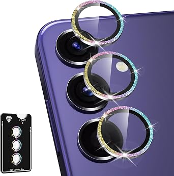 Camera Lens Protector for Samsung Galaxy S24 Plus, Individual Metal Ring Tempered Glass Lens Cover, Strong Adsorption Anti-Scratch Ultra Thin HD Clear Lens Cover, 1 Set - Colorful Glitter