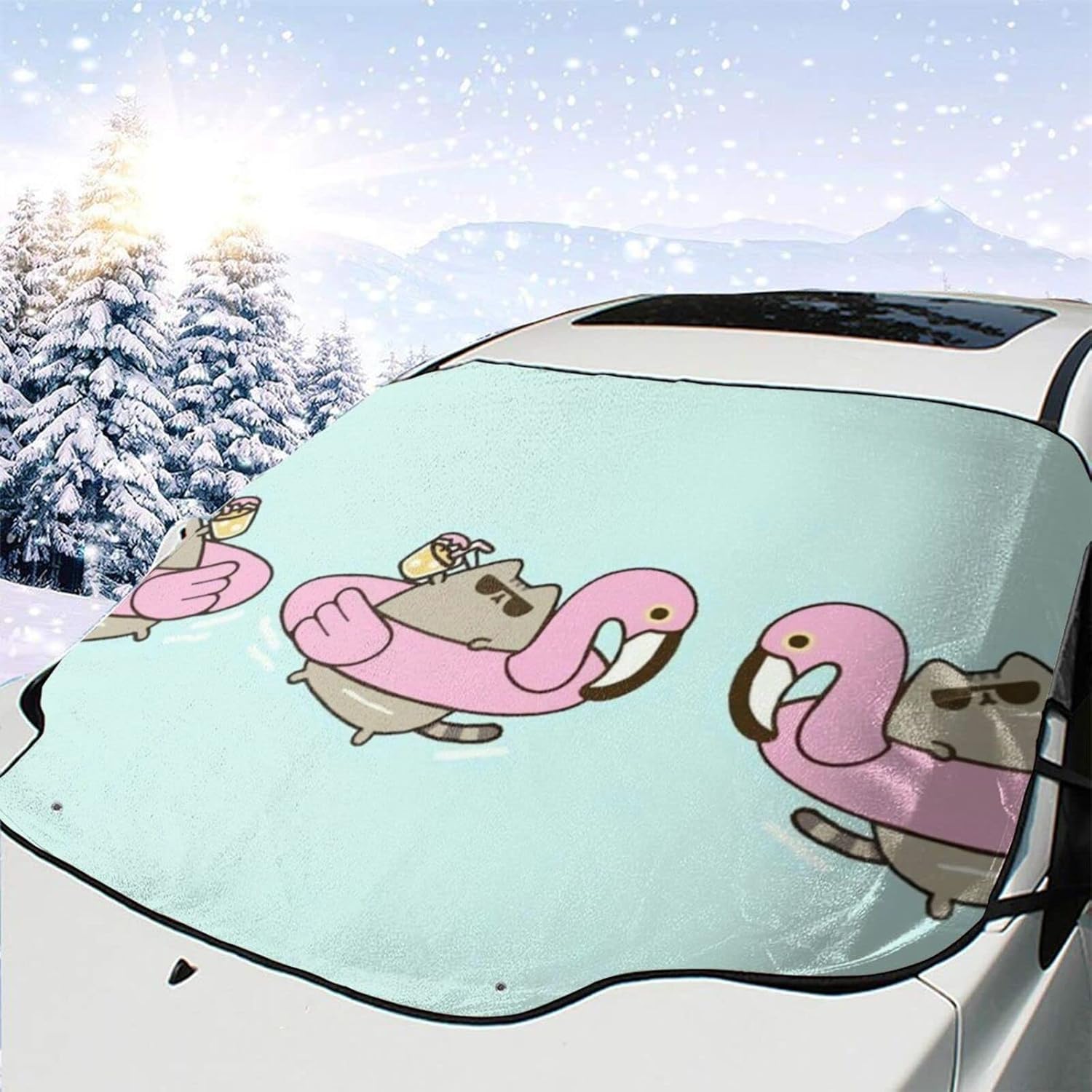 オレンジマル Pusheen 車用凍結防止カバー シート 147 118cm ギフト プレゼント ご褒美 カーフロントカバー 個性 メンテナンス用品 車用雪対策 車用サンシェード 四季対応 折り畳み収納袋付き Suv車 日除け 遮光断熱 車窓日よけ 車種汎用 カーシェード