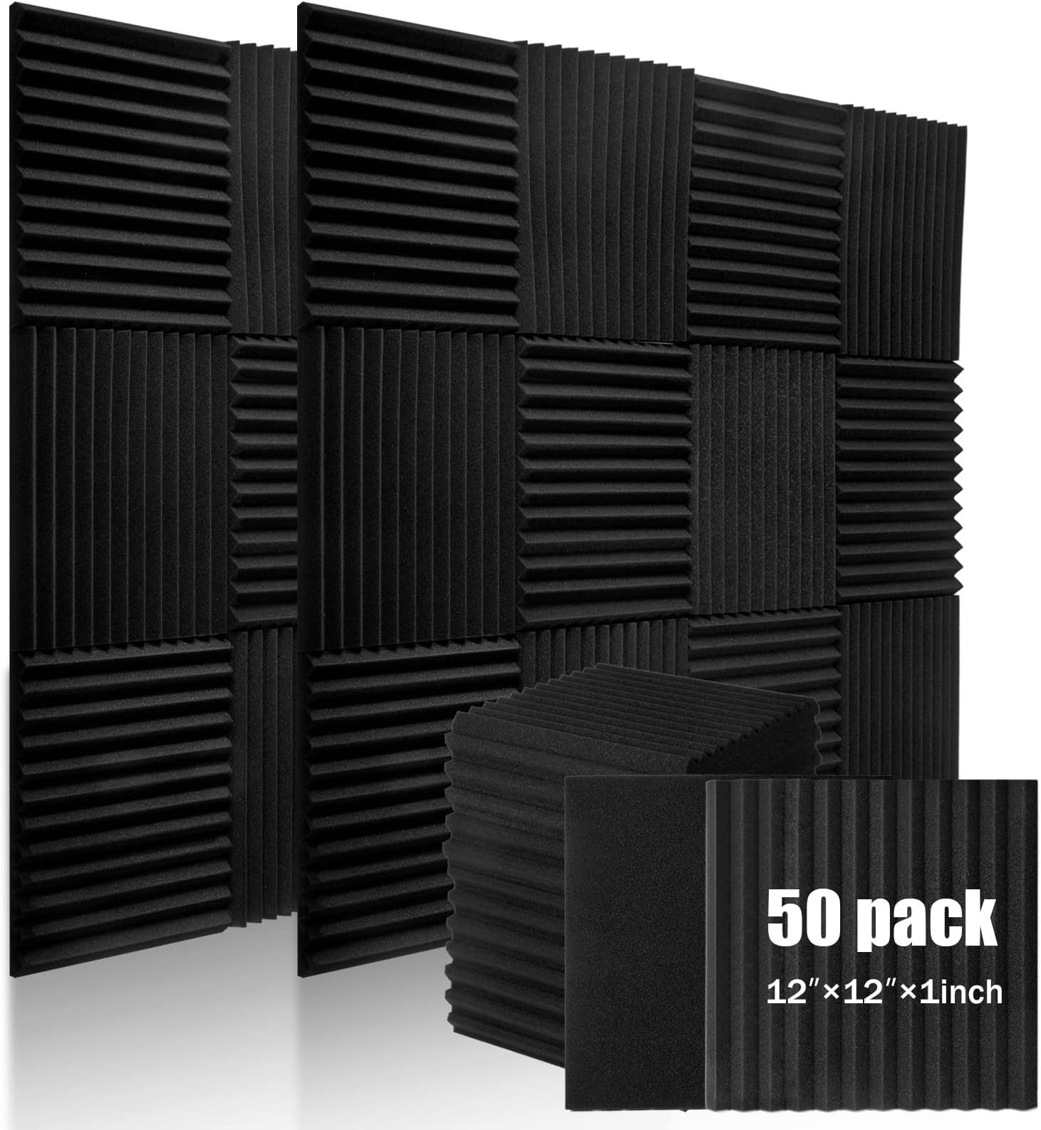 Acoustic Panels 12" x 12" x 1" - Set of 50 Pack Studio Foam Wedges High Density Panel Soundproof Foam for Walls - Home Office