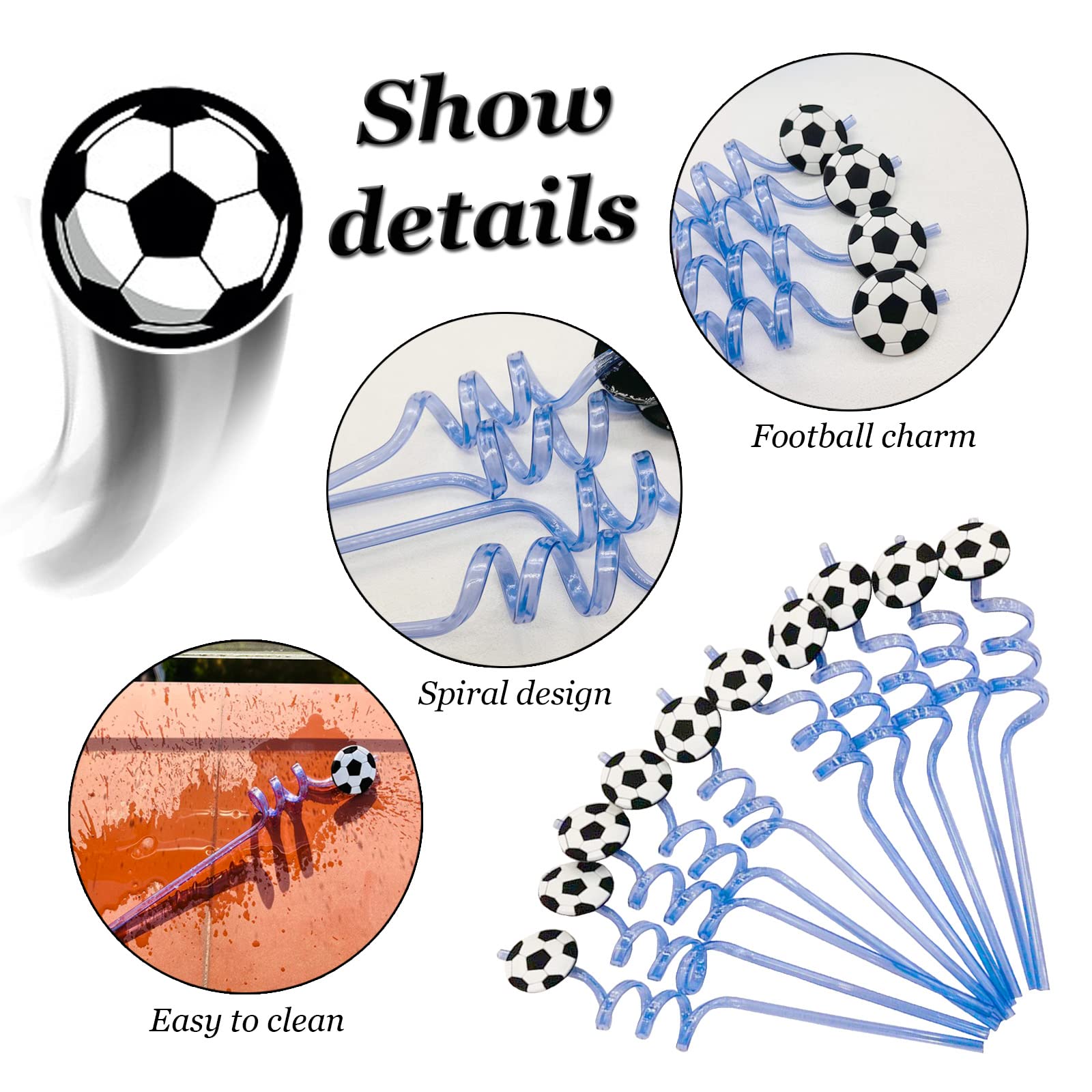 Lot De 24 Pailles Réutilisables Sur Le Thème Du Football - Fournitures De Fête Sportives Pour Enfants, Garçons Et Filles