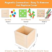 Vista 4 de Adena Montessori Kit de juego de madera Montessori 3 en 1 para bebé, incluye juego de gotas de color con cerillas, juego de cosecha de zanahorias