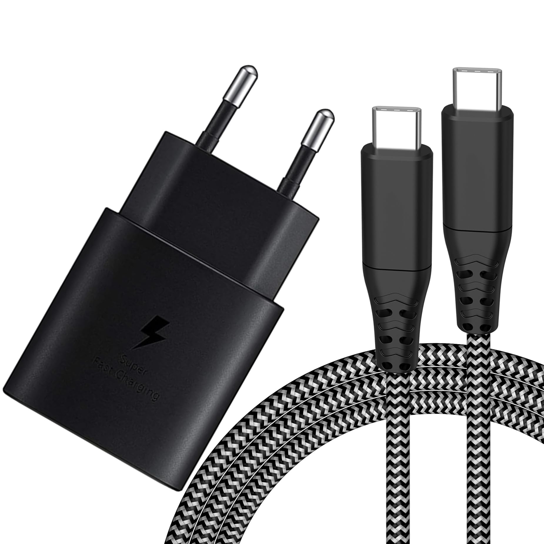 Super Pack Caricatore + Cavo Per Cat S62 Pro: Alimentatore Da Parete 2 USB 5V/2.1A E 5V/1A, Cavo Tipo C Intrecciato In Nylon 1,3m, Ricarica Veloce E Trasferimento Dati