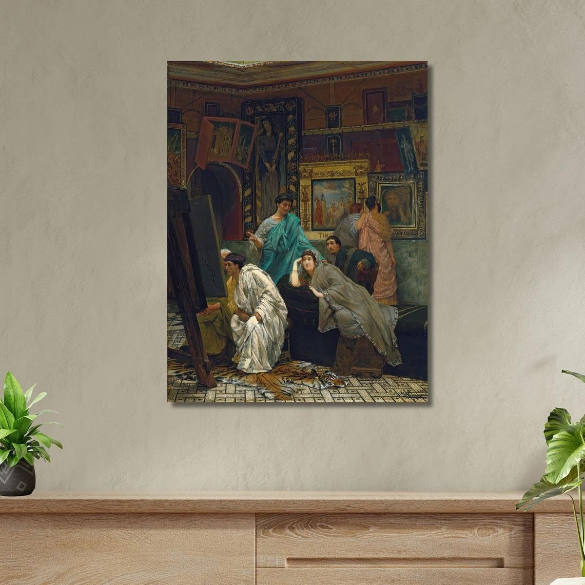 Der Sammler von Gemälden in der Zeit des Augusto Lawrence Alma-Tadema, lat39 Kunstdruck auf Leinwand, fertig zum Aufhängen, hochwertig, 75 x 60 cm