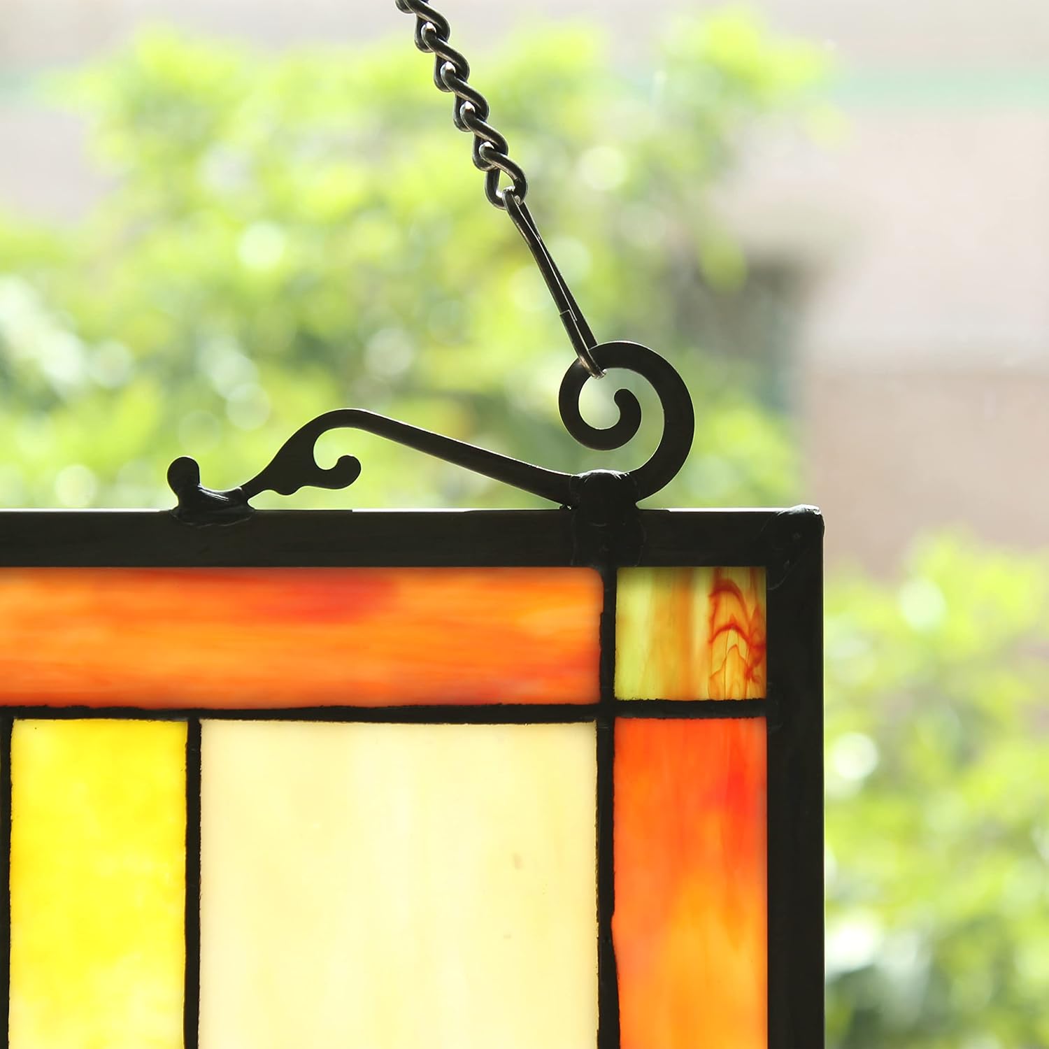 Chloe Lighting Kinsey Tiffany-Style Misssion Design 18" x 25" Stained Glass Window Panel, Multi-Colored