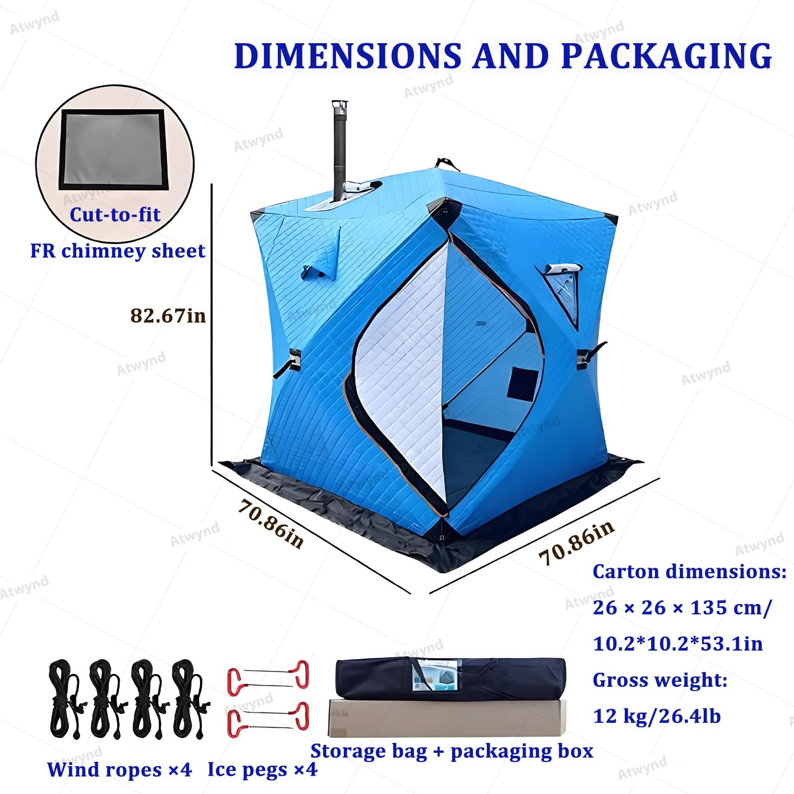 Tenda Termica Quadrata Antivento per Pesca sul Ghiaccio (2 Persone) Blue