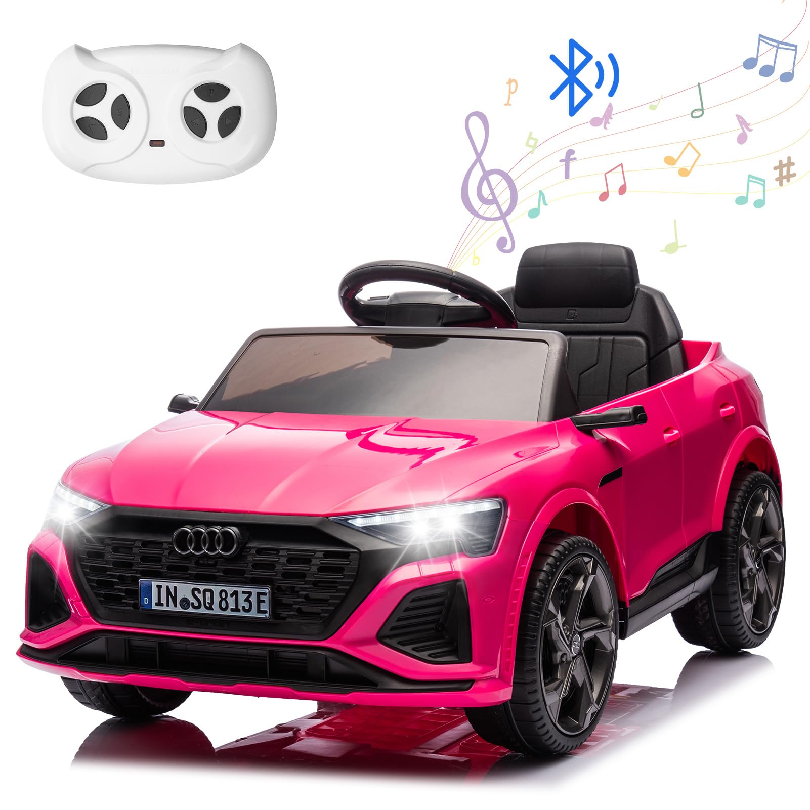 HAUSPROFI Elektro Kinderauto mit Bluetooth 12V Elektrofahrzeug SQ8 E-tron Elektroauto mit Fernbedienung 2,4GHz, Sicherheitsgurt, Musik, Kinderfahrzeug für Kinder 3-6 Jahre, 3-5 km/h, Rosa