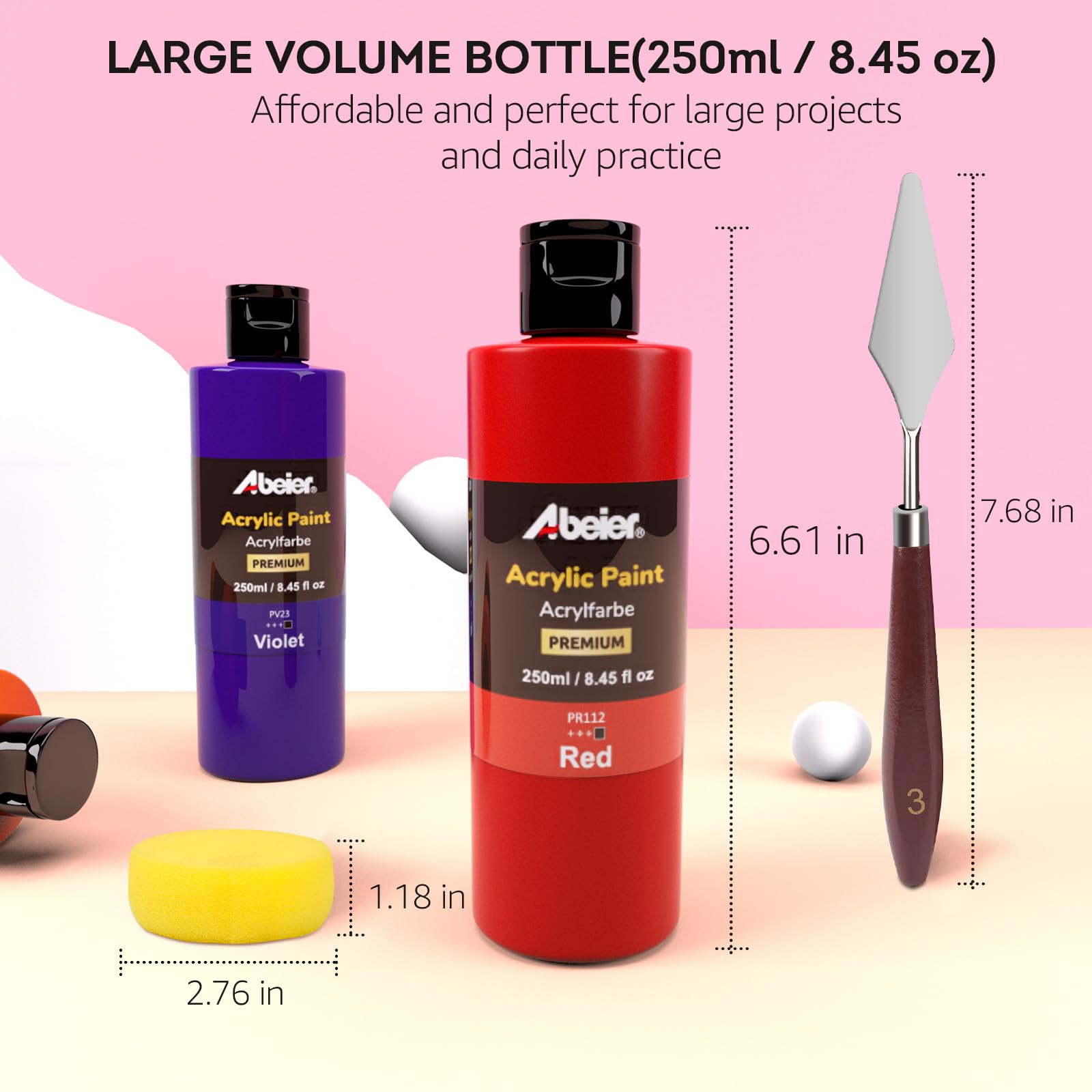 ABEIER Juego de pintura acrílica a granel, 20 colores (250 ml), acabado mate, pigmentos ricos, pinturas no tóxicas para pintar sobre lienzo, manualidades, madera, cerámica, ideal para principiantes y