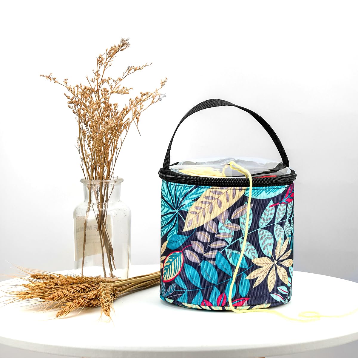 Mini bolsa de almacenamiento de hilo de tamaño pequeño para ganchillo con agujeros, bolsas de punto redondas vacías, soporte de hilo portátil, perfecto para viajes, principiantes y ganchillo