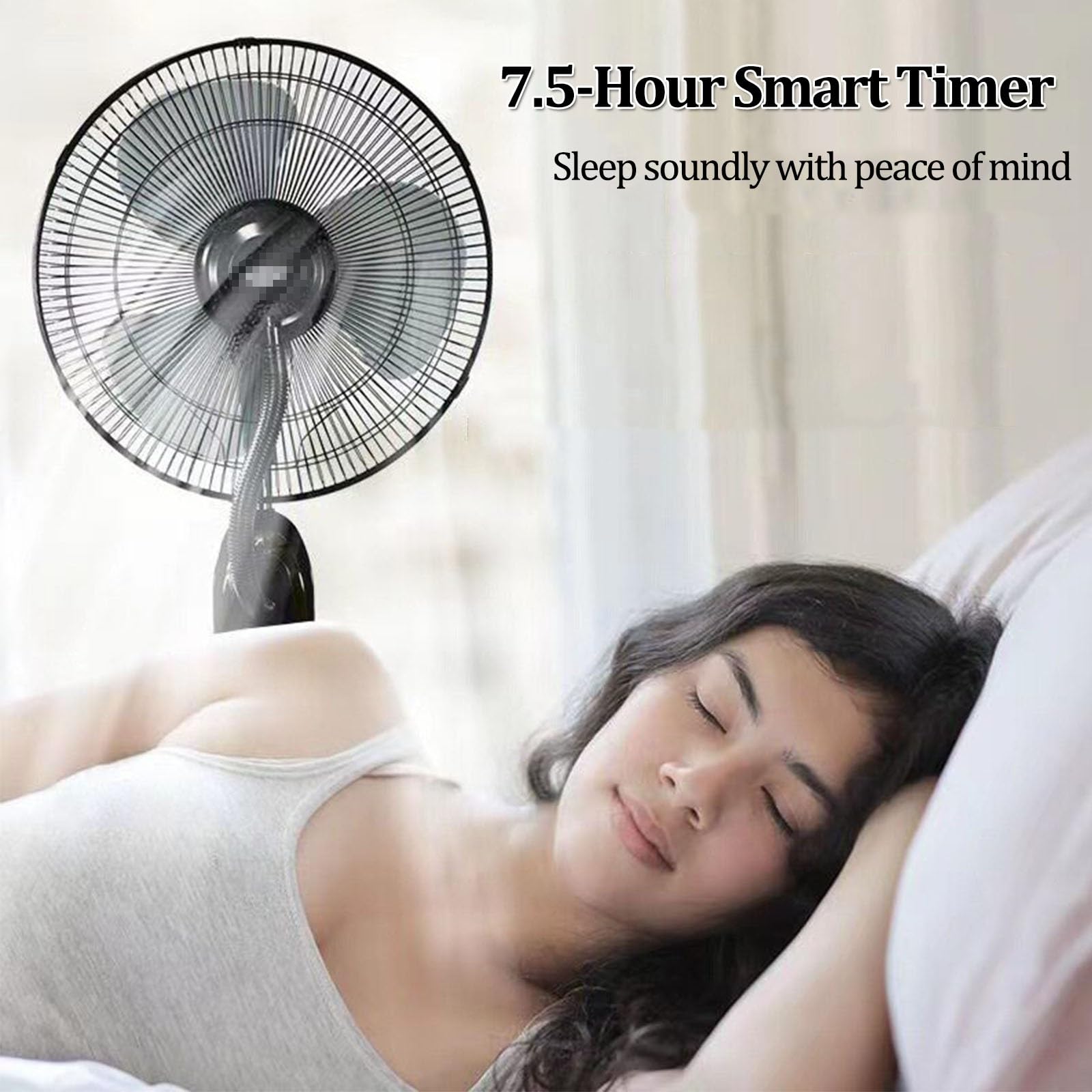 Ventilatore a piantana con nebulizzatore da 16 pollici | Con serbatoio dell'acqua da 4 L, timer da 7,5 ore, 3 velocità del vento, telecomando e pannello di controllo(A)