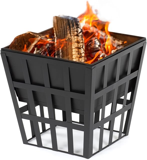LIVIVO Outdoor Garden Fire Pit Brazier Burner Square Stove Outdoor Heater with Large Bowl for Logs or Coals