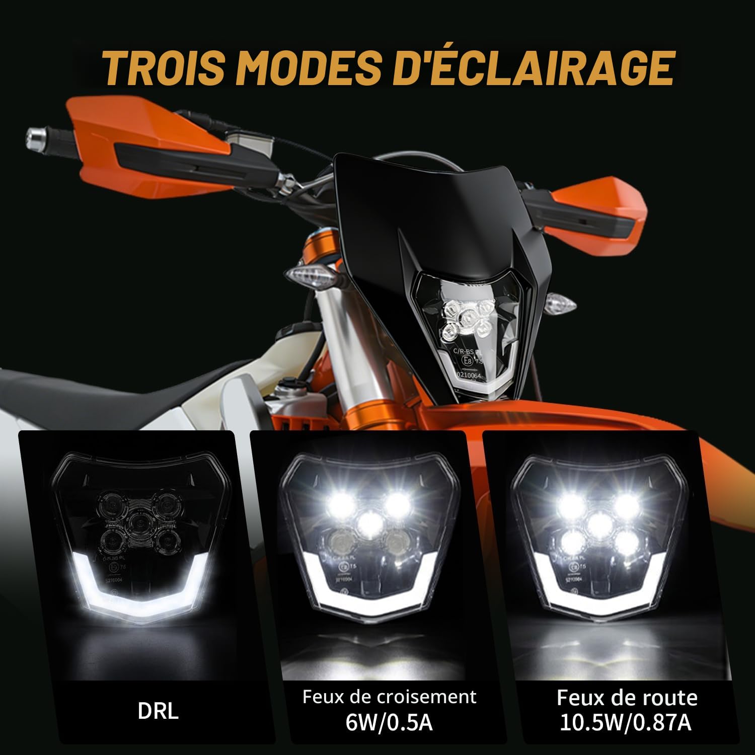 JFG RACING Plaque Phare Avant Moto,Phare LED Moto Universel-Noir | pour KTM EXC125 EXC250 SX250 SXF250 EXC450 SX350 SXF450 EXC525 640LC4 Dirt Bike Enduro Supermoto BETA Derbi 50cc