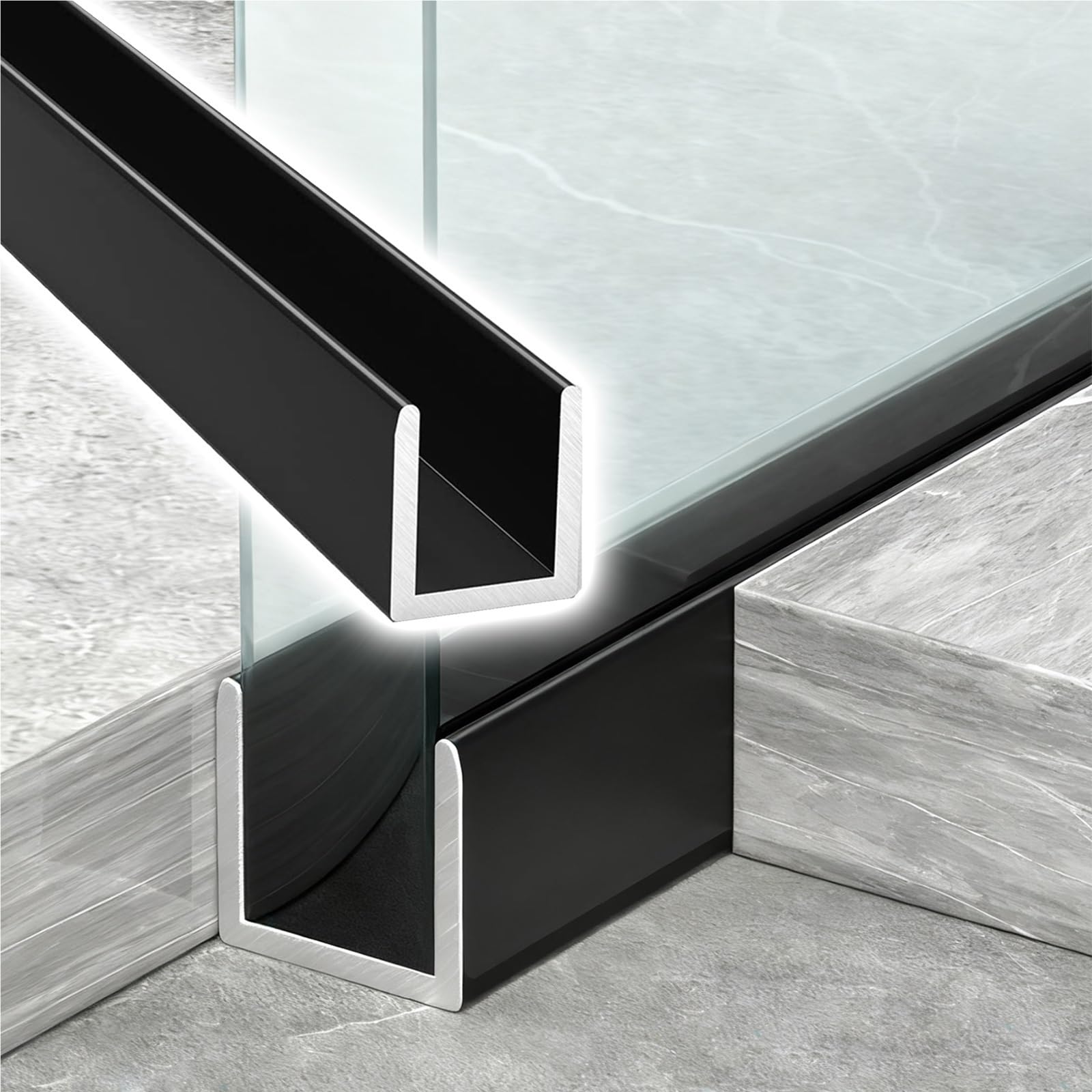 Yllffll 6Mm/1/4 Shower Door U Channel, Matte Black Aluminum Track Fits 6-2Mm Glass For Shower Door/Bathroom Partition, Embedded Glass Panel Mounting Rail(,L-7.5Ft/2.3M)