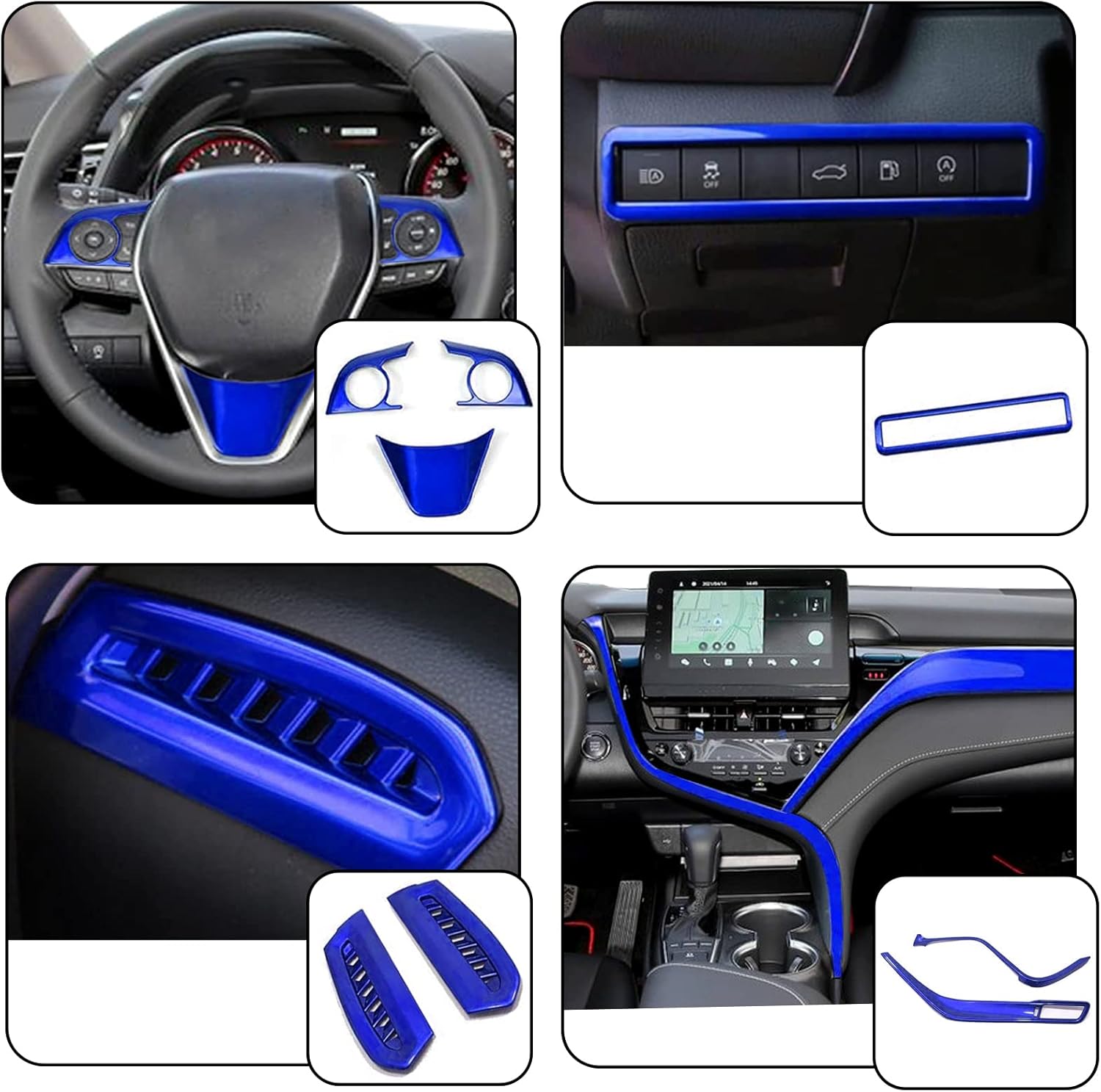 for Toyota Camry 2021-2024 Full Set of Car Interiors Instrument Panel Center Console Moulding Trim Air Outlet Cover Wheel Accessories 9Pcs Blue