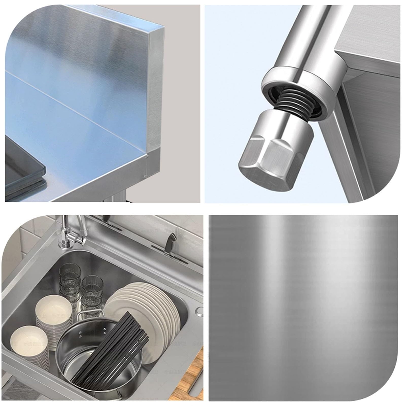 Gabinete de Fregadero de Acero Inoxidable con Encimera, Fregadero de Cocina