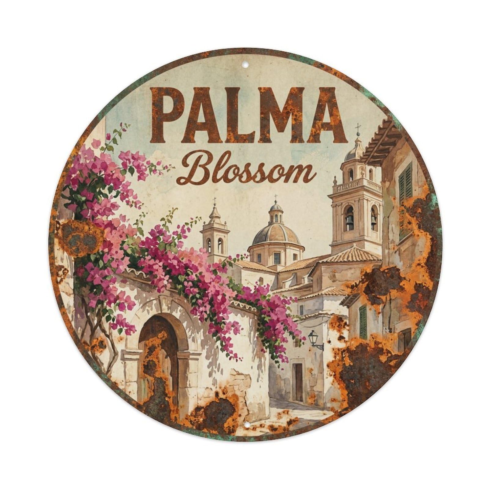 Tgrcjimh Style Metal Tin Sign Vintage Travel Palma Spain Flower 1