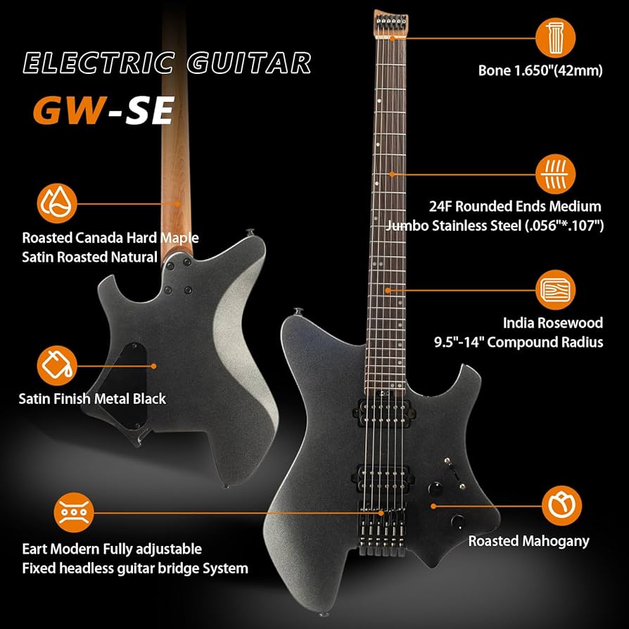 Amazon | EART GW2-SE ヘッドレスエレキギター、ソリッドエレキ
