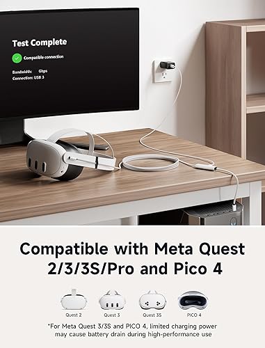 Miniatura 4 de JSAUX Cable de enlace de 16 pies compatible con accesorios Oculus Quest 2 Carga mientras juegas  Juega todo el día sin batería  Cable de carga USB