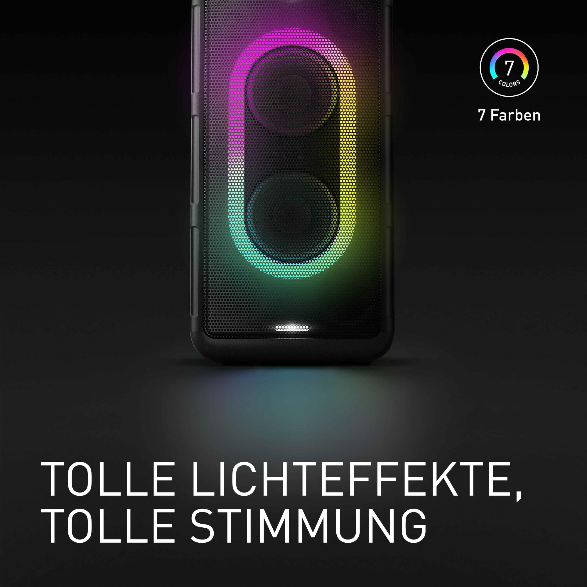 Panasonic SC-BMAX10E-K Tragbarer Party-Lautsprecher mit Bluetooth, integrierter Beleuchtung, 150 W, USB, optischem Eingang für TV, Gitarren- & Mikrofoneingängen für Karaoke, Schwarz