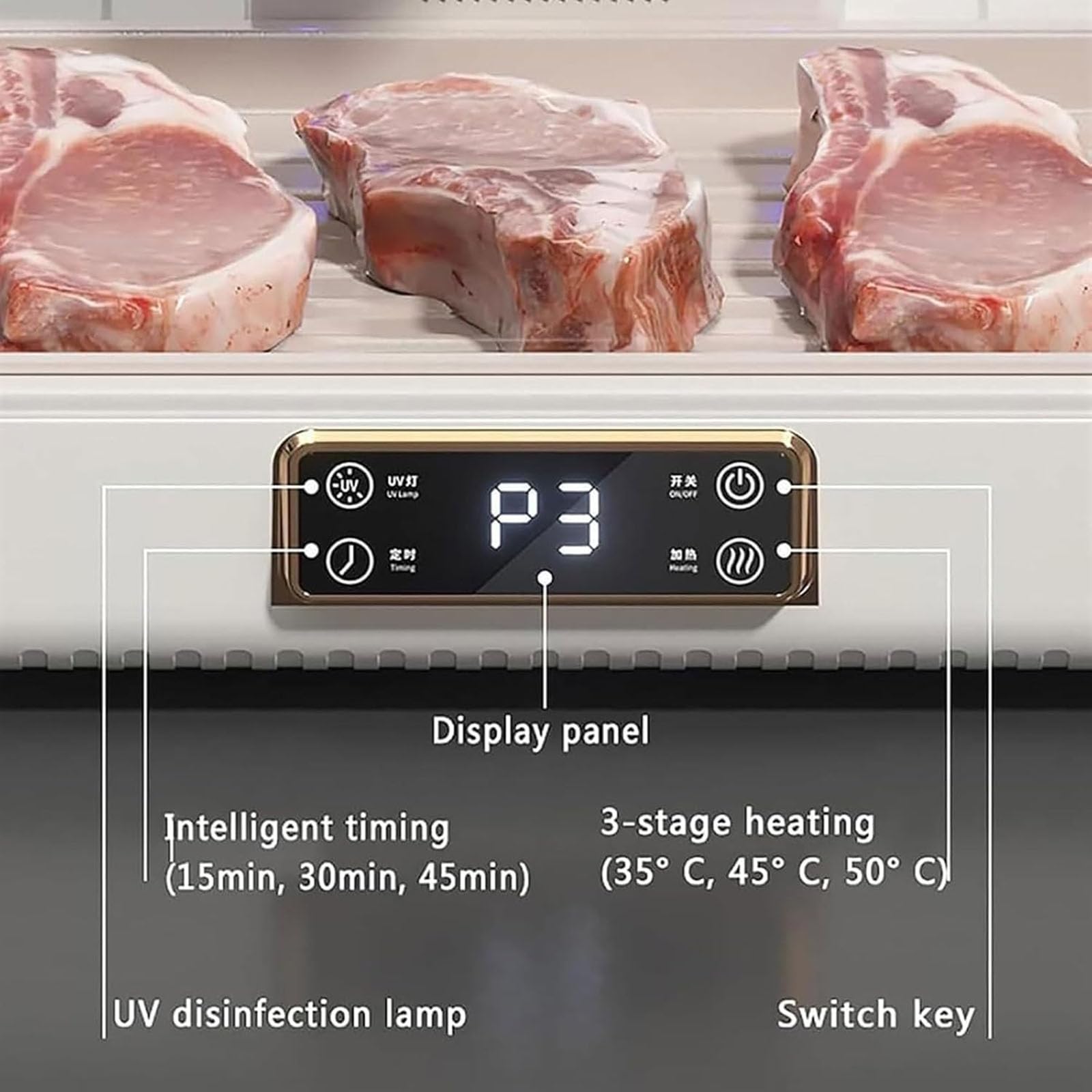 Descongelador eléctrico de alimentos, máquina de descongelación de carne de 8 litros con pantalla LED, ajuste de 3 velocidades, ciclo de calor de 360° para filetes y mariscos