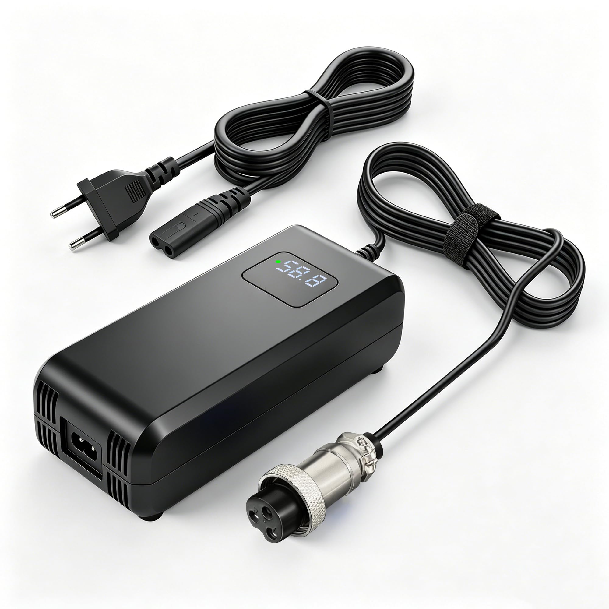 Chargeur 58,8V 4A Compatible Batterie Lithium 52V pour vélo électrique | Compatible trottinettes électriques, équipé d'écran numérique, ventilateur de refroidissement et connecteur GX16-3