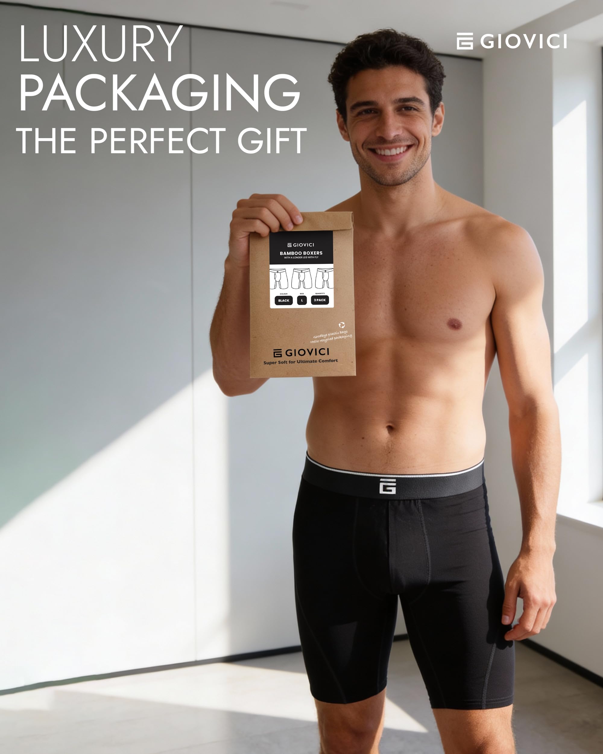 Giovici Boxer Long Homme en Bambou, Anti-frottement et Ultra Rafraîchissants, avec ou sans Baguette, sous-Vêtements évacuant la Transpiration Parfait pour Le Sport