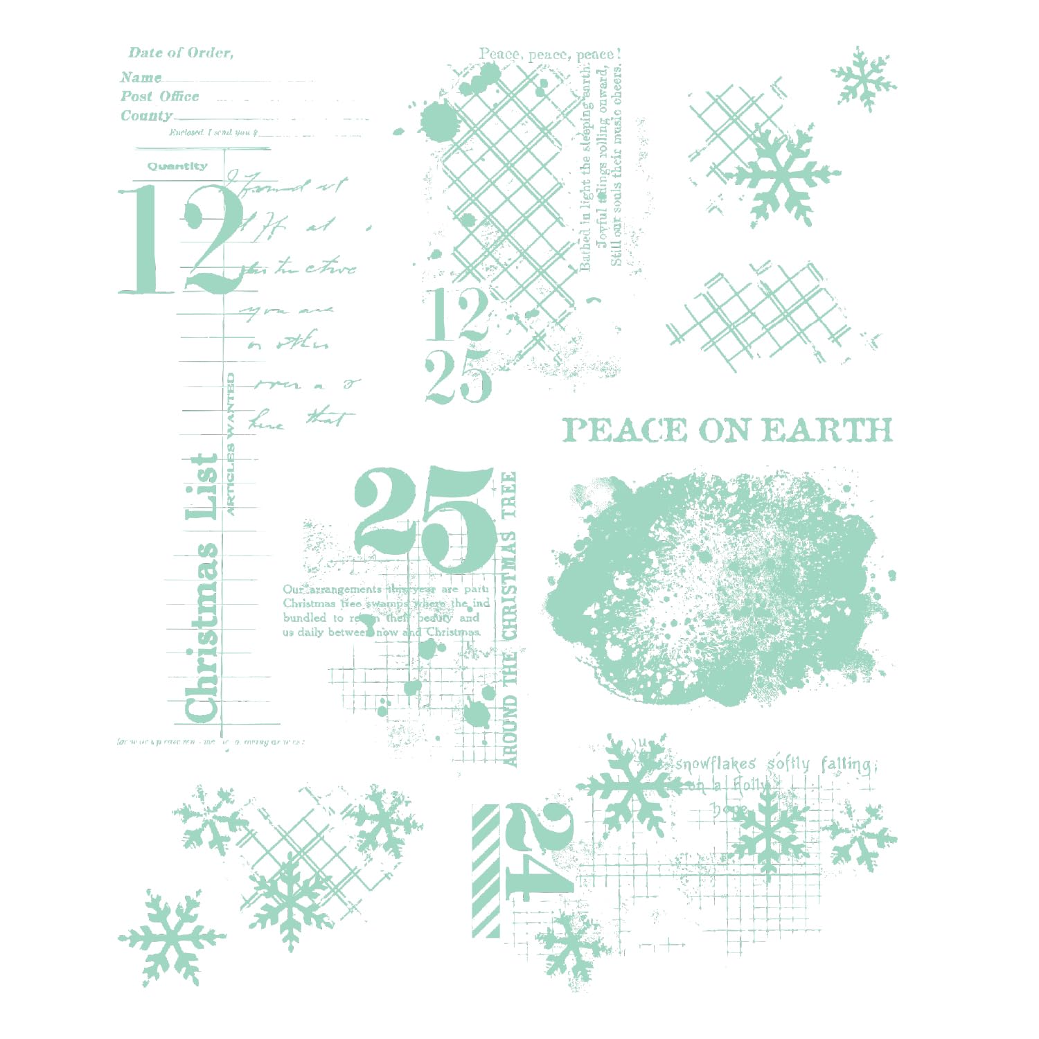 Sizzix Clear Stamps Set, Holiday Textures by 49 and Market, 11 Rubber Stamps