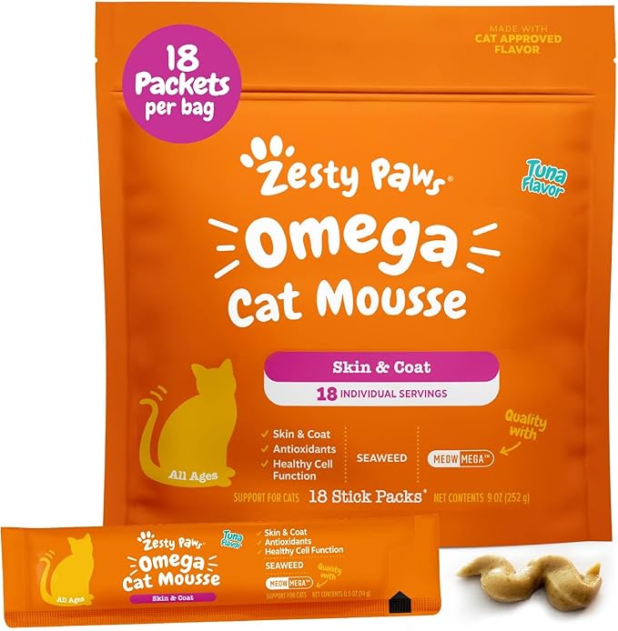 Zesty Paws Omega Cat Mousse Snack para Gatos Sabor Atún 18 unidades miniatura 6