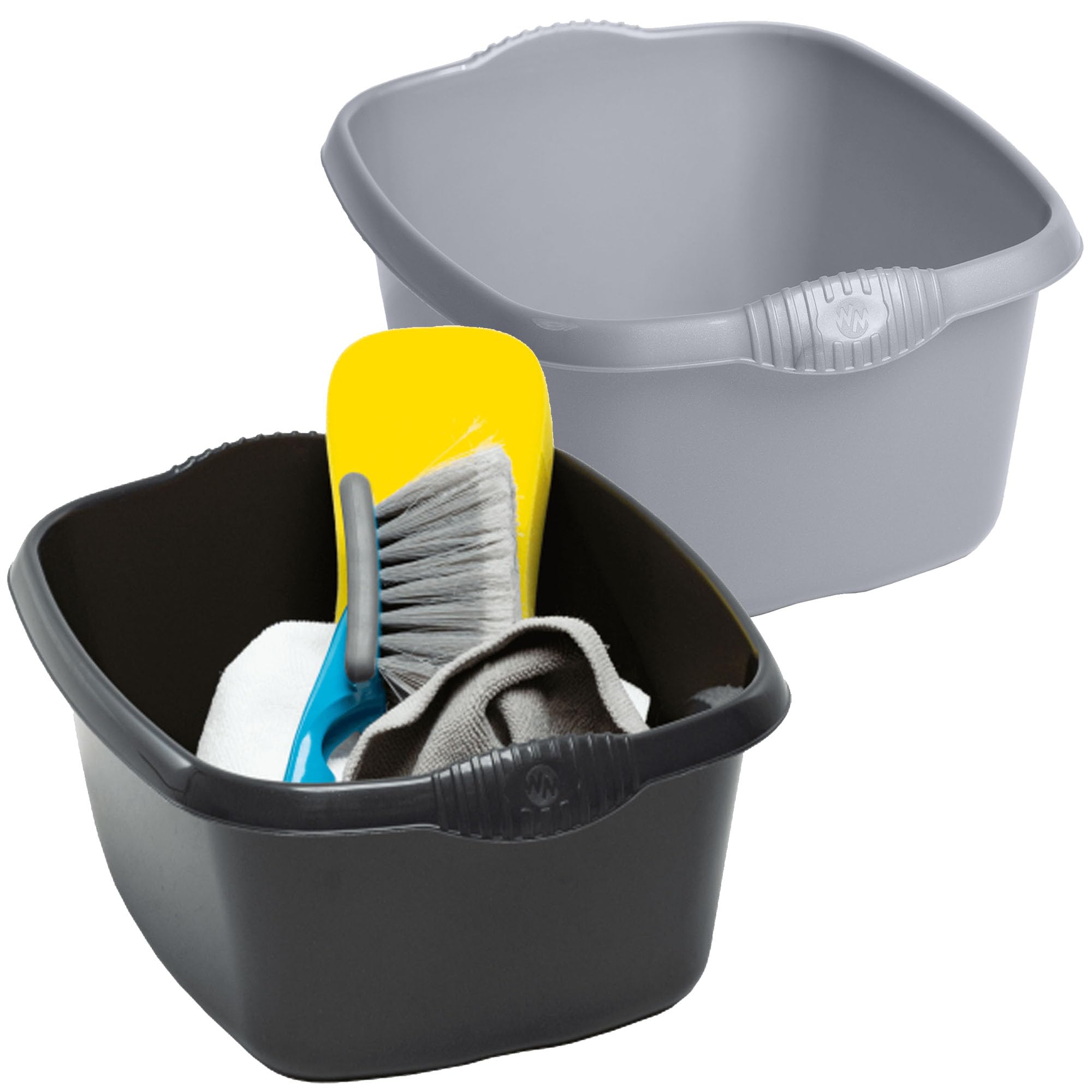 Rectangular Washing Up Bowl Black & Silver Kitchen Essential Multi Purpose Ideal For Washing Dishes Home & Kitchen (2, Silver)