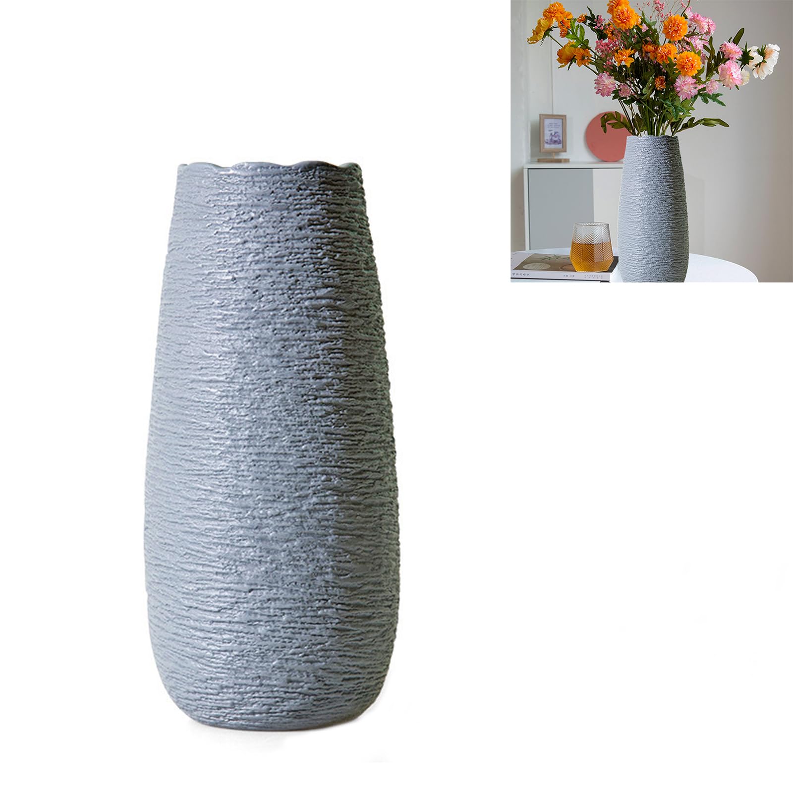 Decorative Vases White Vase Large Vases Ceramic Vase Ornaments Home Decor, Enrich Life (Dark Grey)