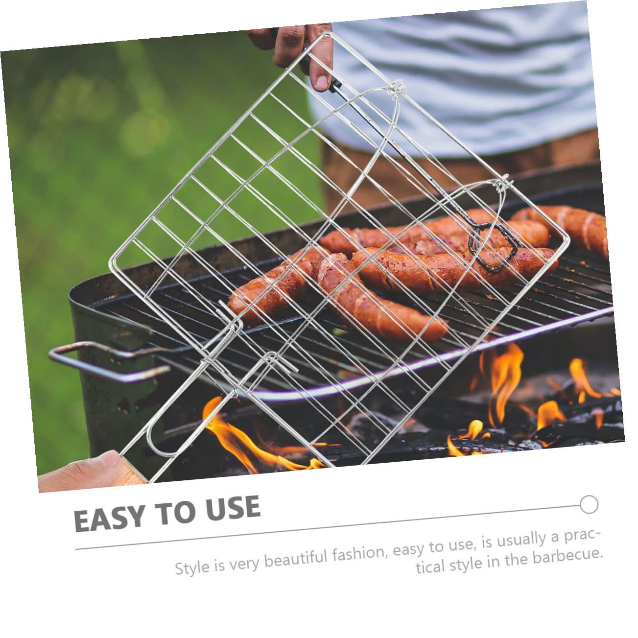 Confezione da 2 cestelli per Barbecue con Manico - Reti Leggere per Cucinare Pesce e bistecche per Campeggio all'aperto, Picnic, grigliate, Utensili Portatili per Barbecue Facili da Usare