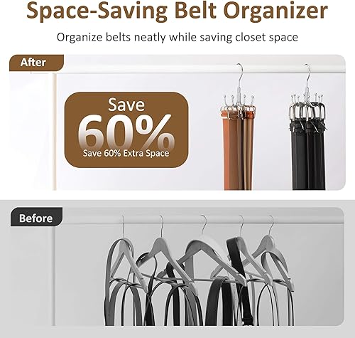 Miniatura 3 de ZEDODIER Percha para Cinturones, Paquete de 4 Soportes Giratorios para Cinturones Organizador de Accesorios de Armario, Capacidad Máxima