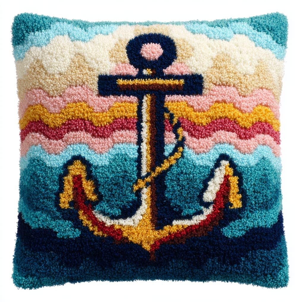 Latch Hook Pillow Kit for Adults,Anchor 17X17In Latch Hook Kit for Pillow Cover with Instruction for Beginner Cross Stitch Sofa Cushion Cover with Crochet Yarn for Beginners and Home Decor