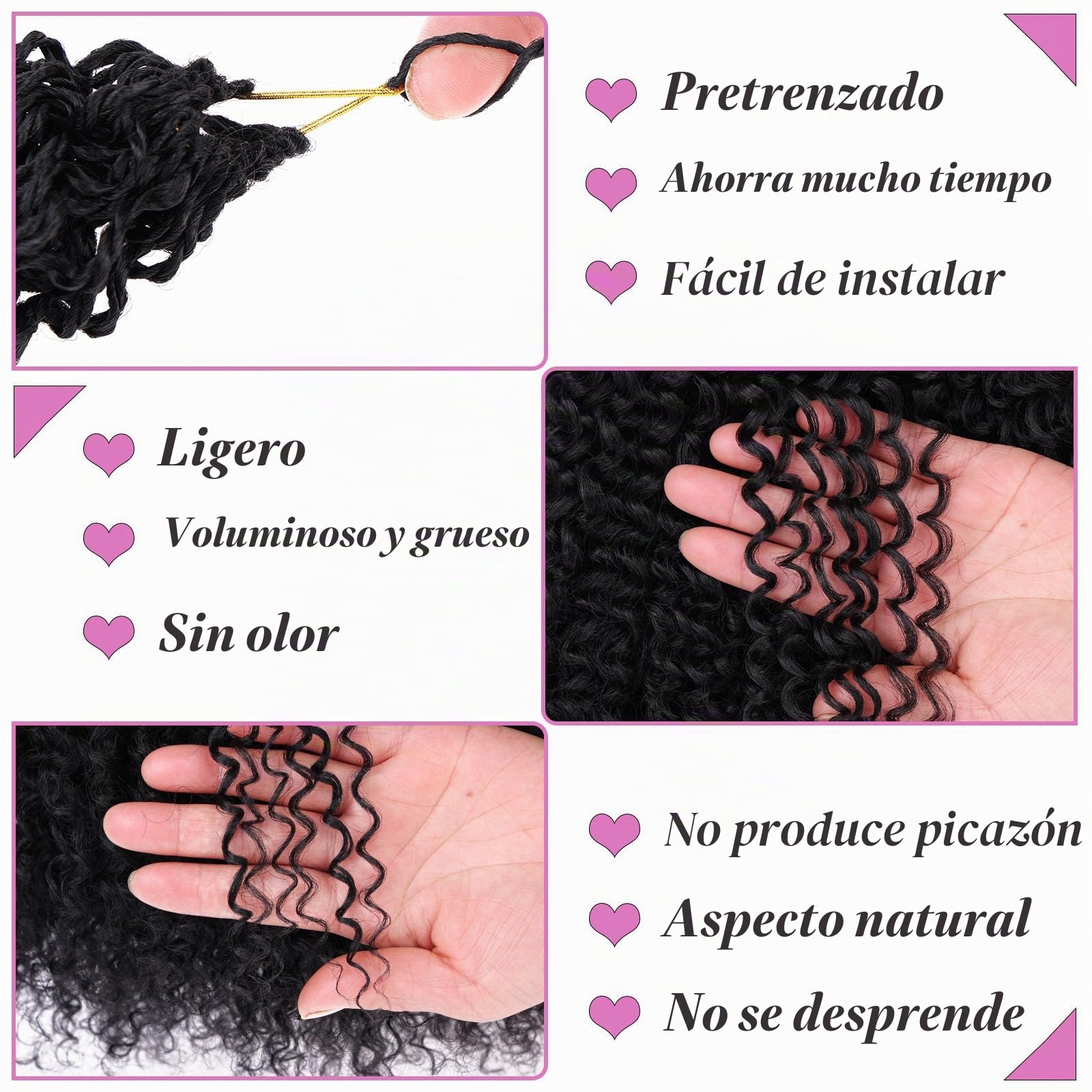 30,48 cm de cabello rizado micro pre-anillado para trenzado en mini pasión, 8 paquetes de cabello sintético rizado micro para mujeres negras (#1B)